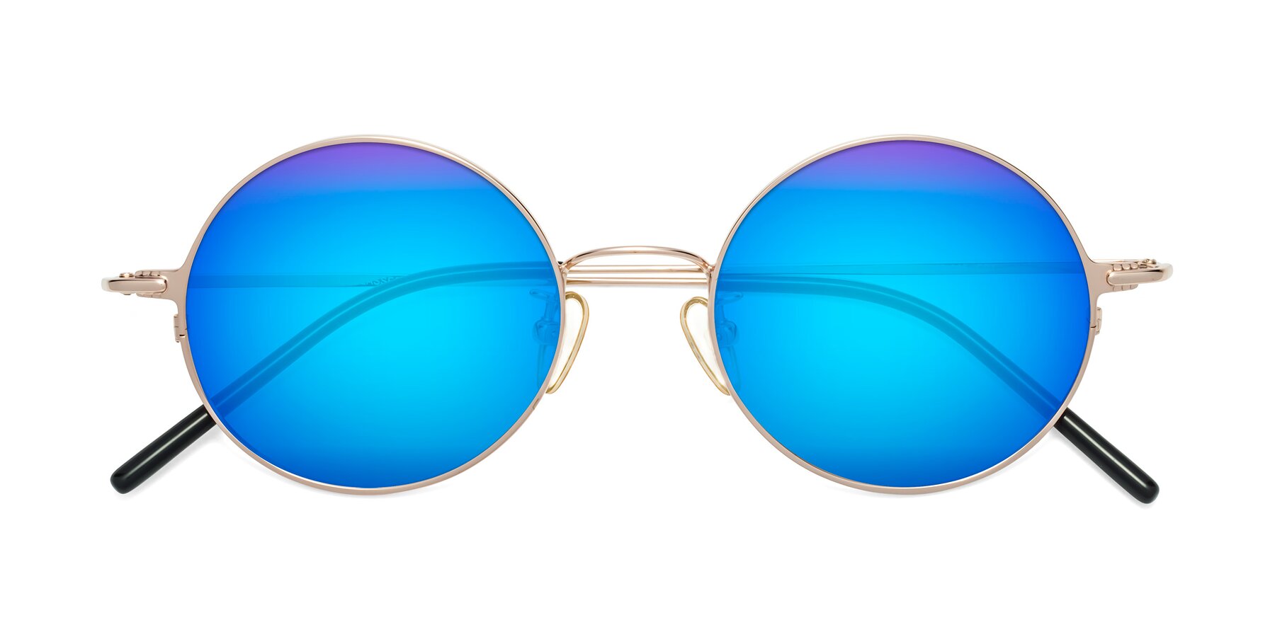 Folded Front of 18009 in Rose Gold with Blue Mirrored Lenses