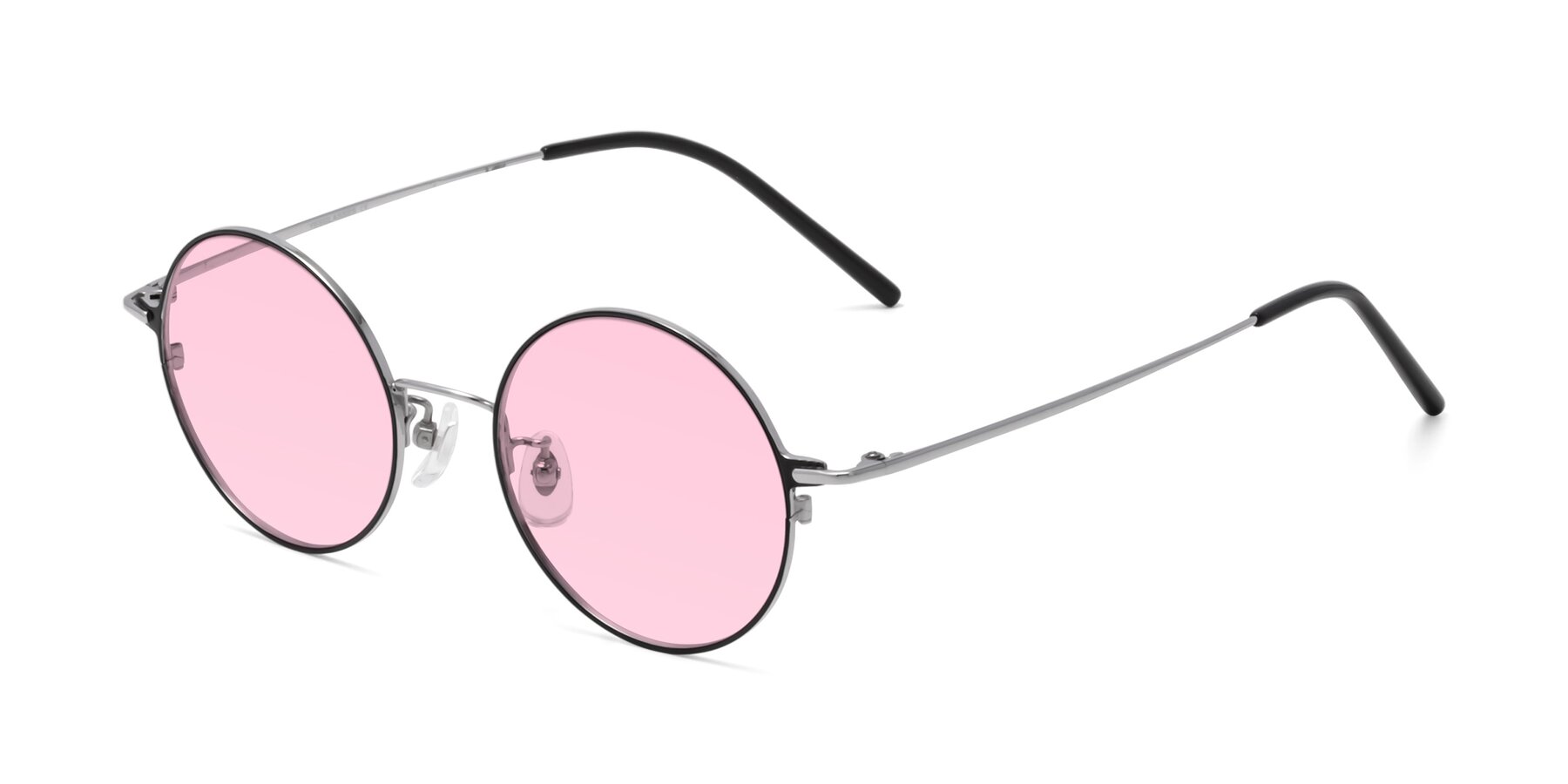 Angle of 18009 in Black-Silver with Light Pink Tinted Lenses
