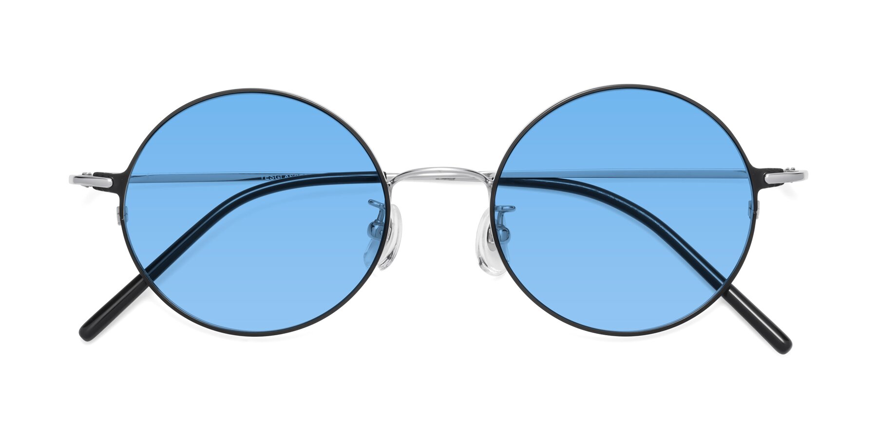Folded Front of 18009 in Black-Silver with Medium Blue Tinted Lenses