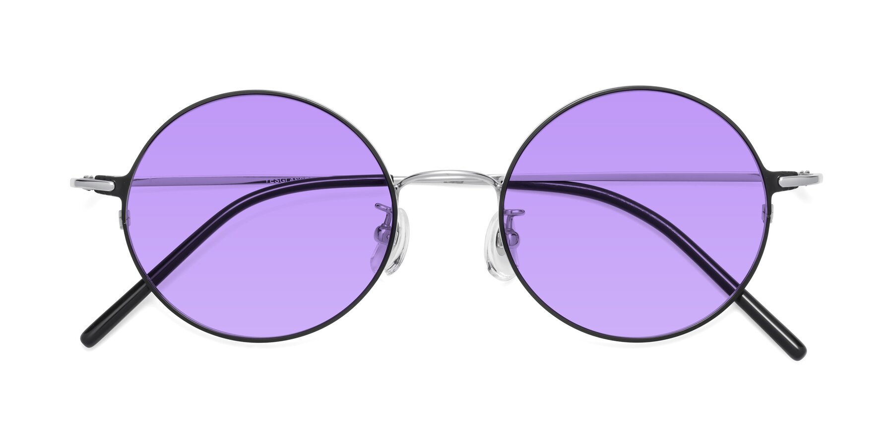 Folded Front of 18009 in Black-Silver with Medium Purple Tinted Lenses