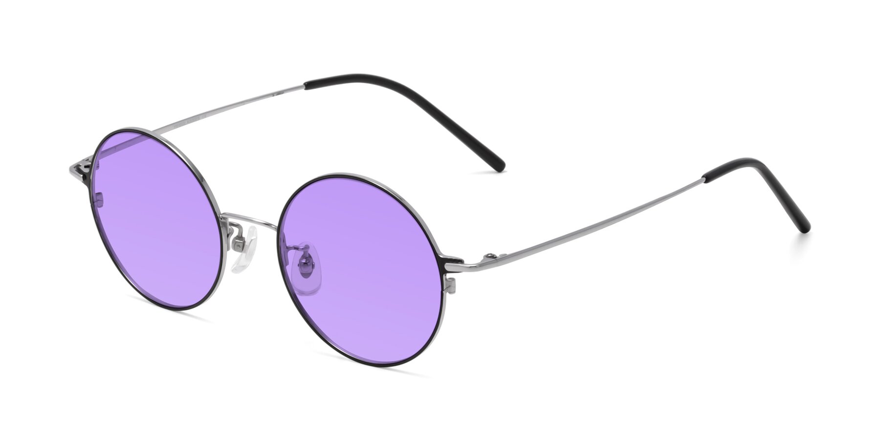 Angle of 18009 in Black-Silver with Medium Purple Tinted Lenses