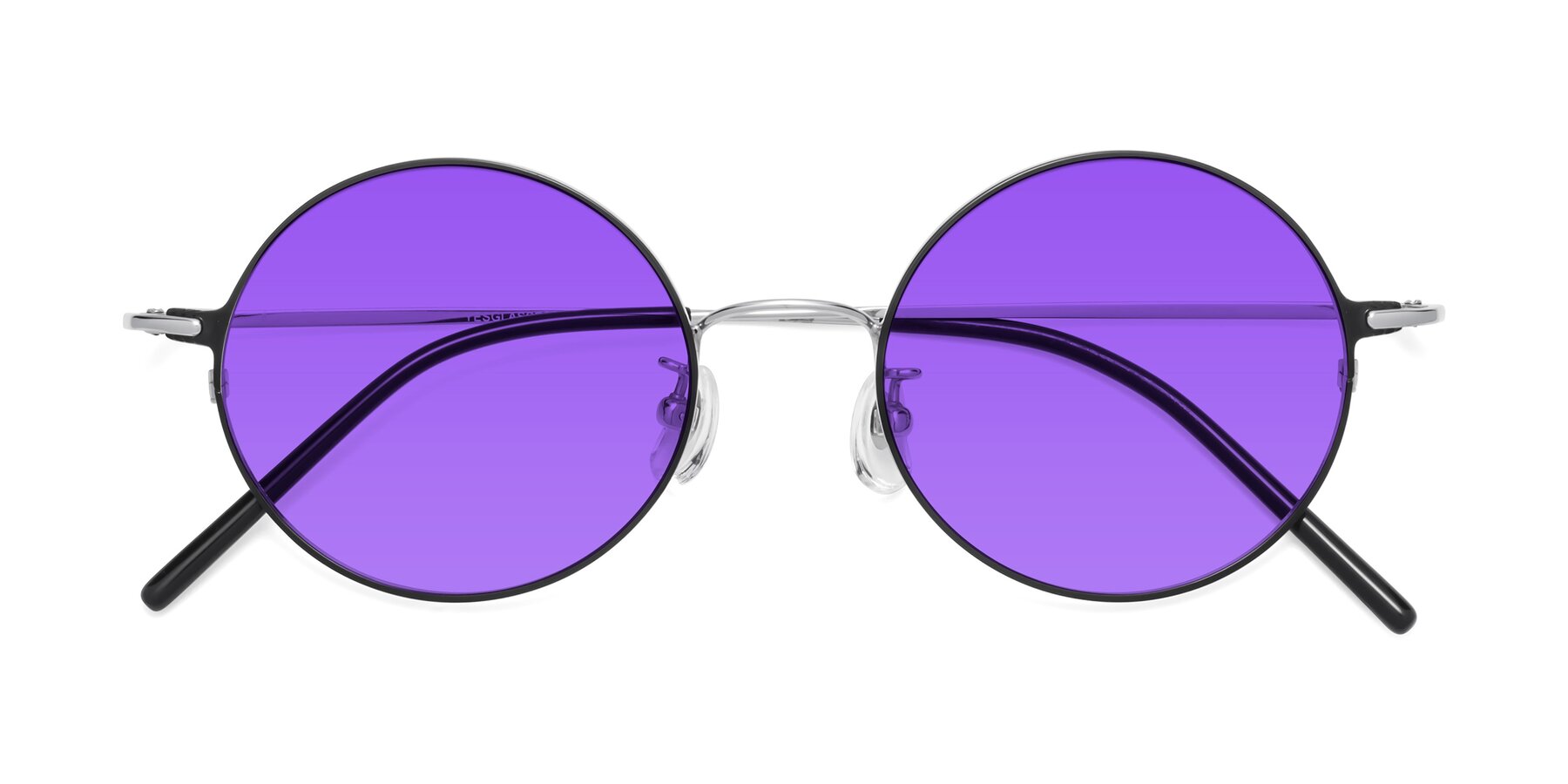 Folded Front of 18009 in Black-Silver with Purple Tinted Lenses