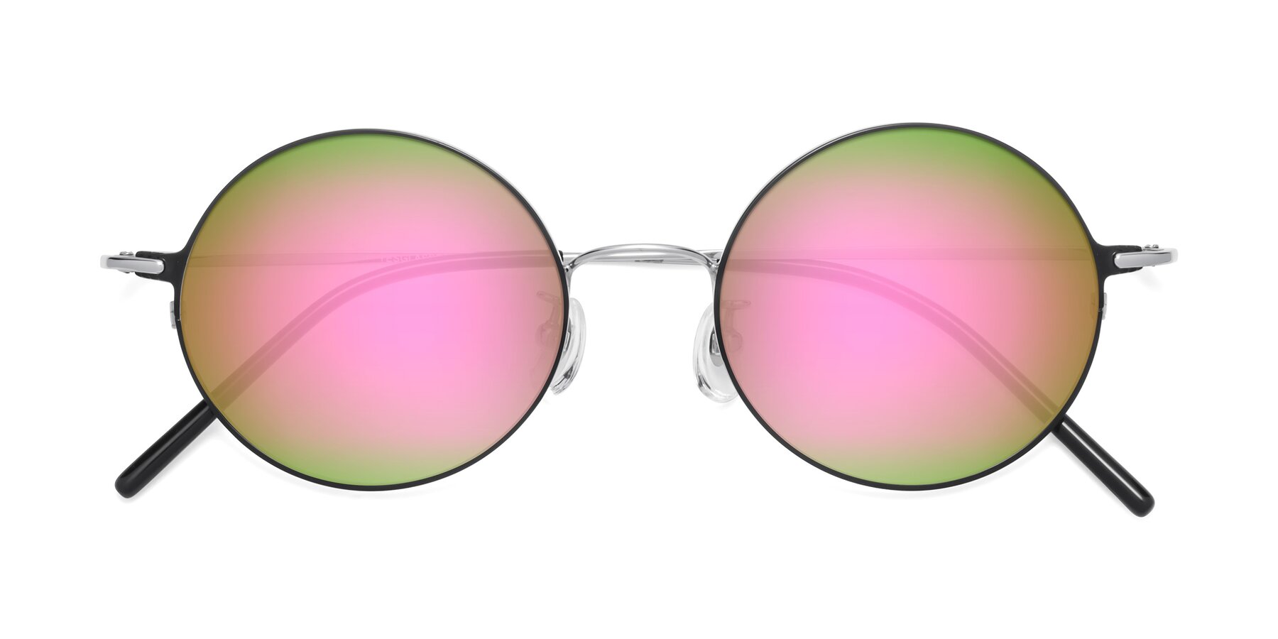 Folded Front of 18009 in Black-Silver with Pink Mirrored Lenses