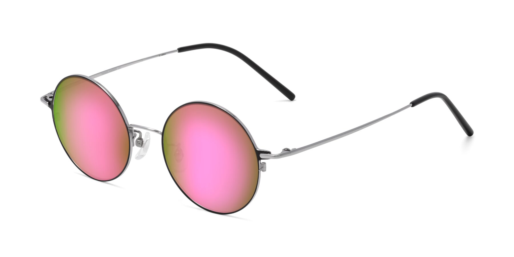 Angle of 18009 in Black-Silver with Pink Mirrored Lenses