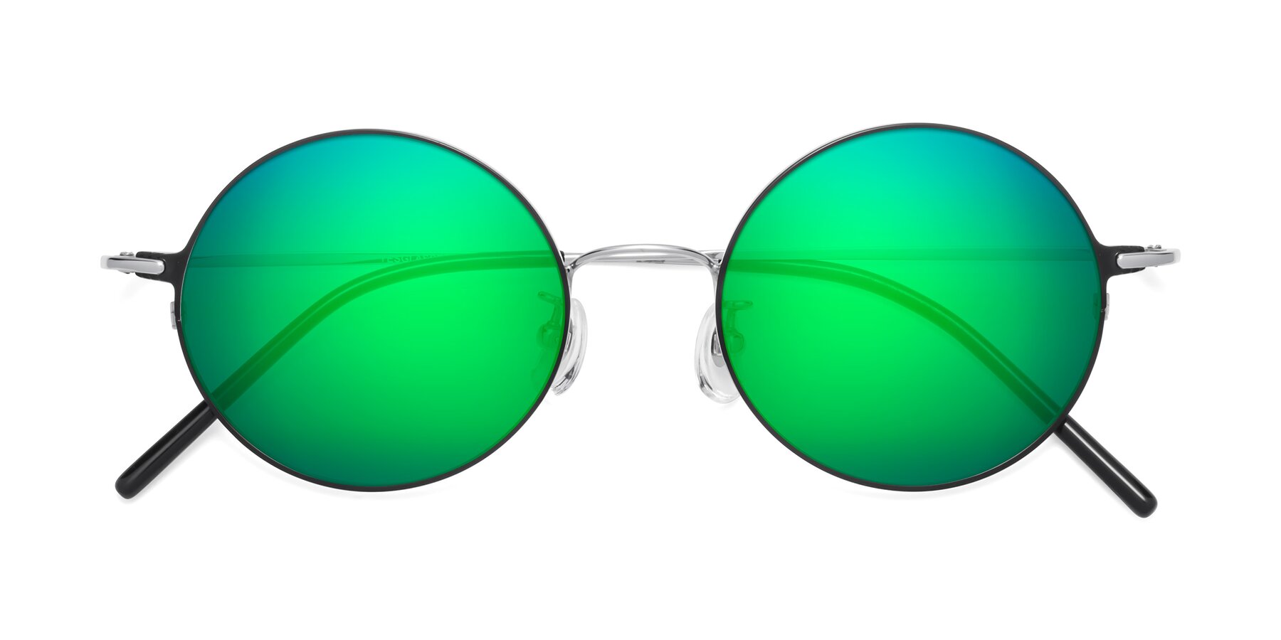 Folded Front of 18009 in Black-Silver with Green Mirrored Lenses