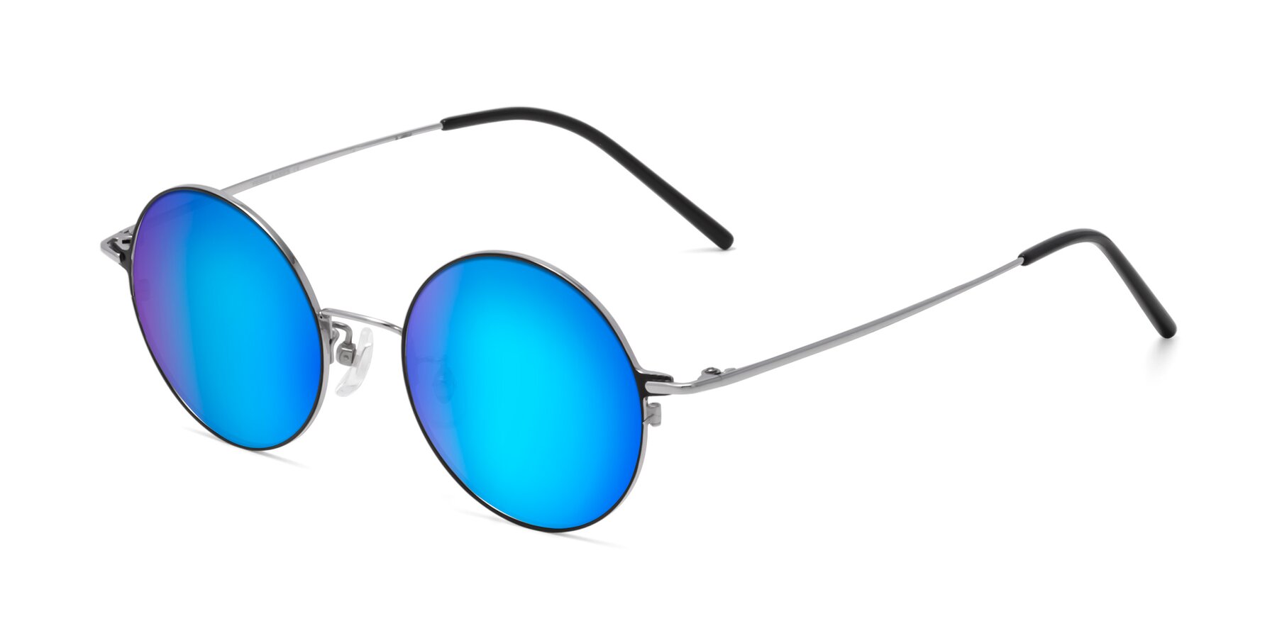 Angle of 18009 in Black-Silver with Blue Mirrored Lenses