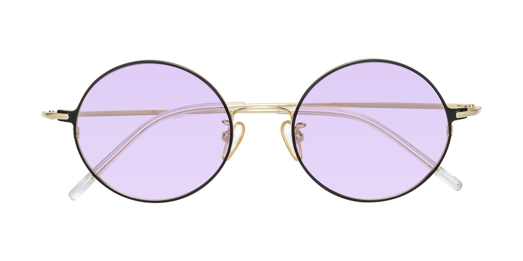 Folded Front of 18009 in Black-Gold with Light Purple Tinted Lenses