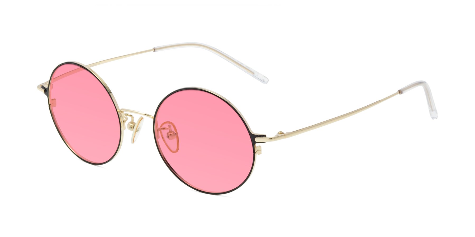 Angle of 18009 in Black-Gold with Pink Tinted Lenses