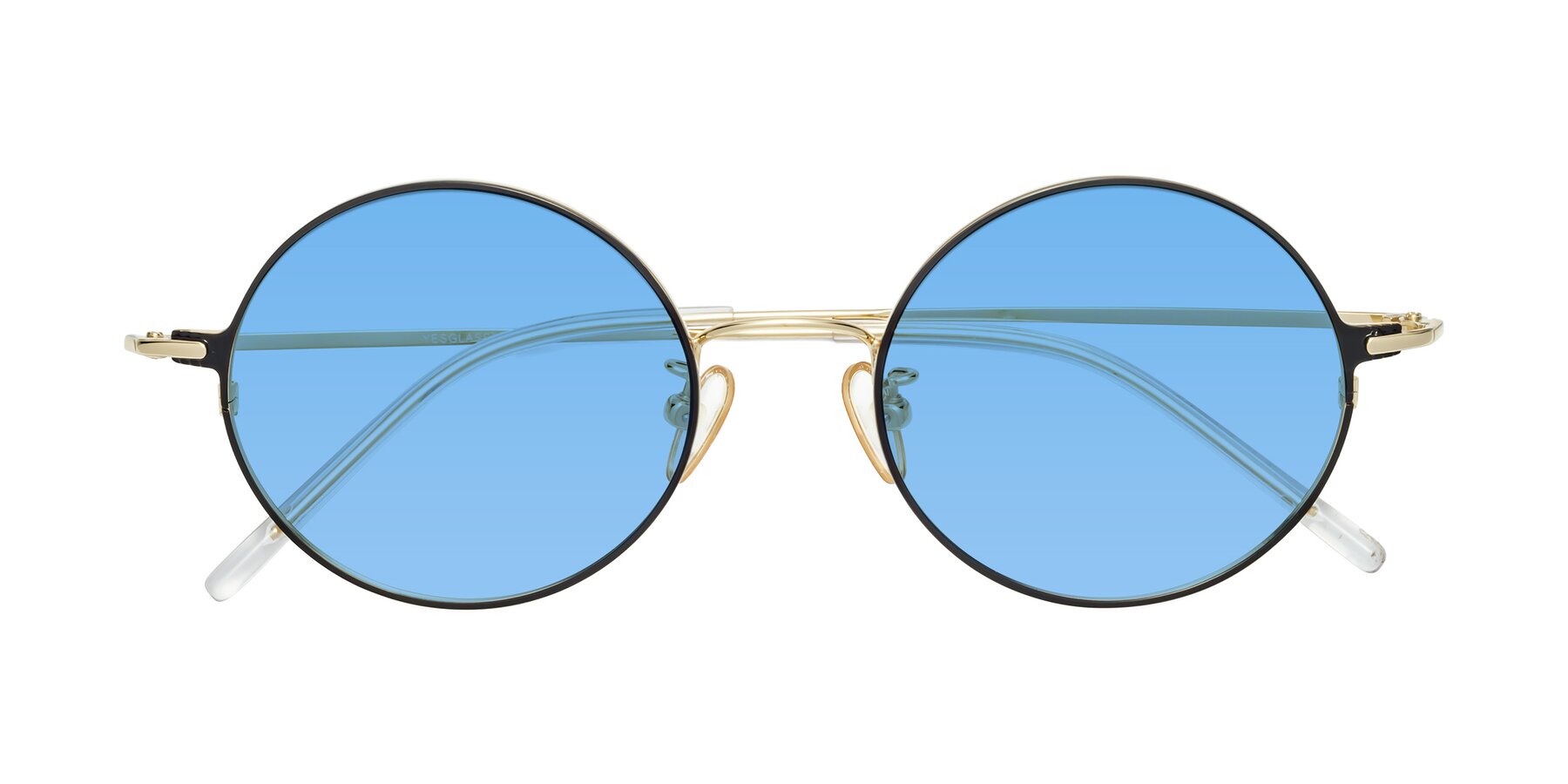 Folded Front of 18009 in Black-Gold with Medium Blue Tinted Lenses