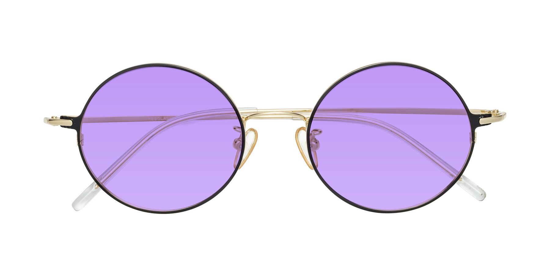 Folded Front of 18009 in Black-Gold with Medium Purple Tinted Lenses