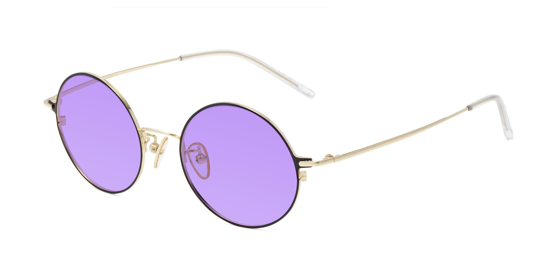 Angle of 18009 in Black-Gold with Medium Purple Tinted Lenses