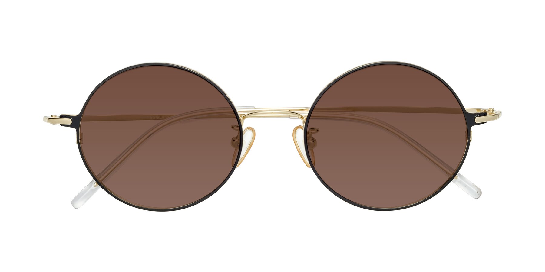 Black-Gold Retro-Vintage Titanium Round Tinted Sunglasses with Brown Sunwear Lenses