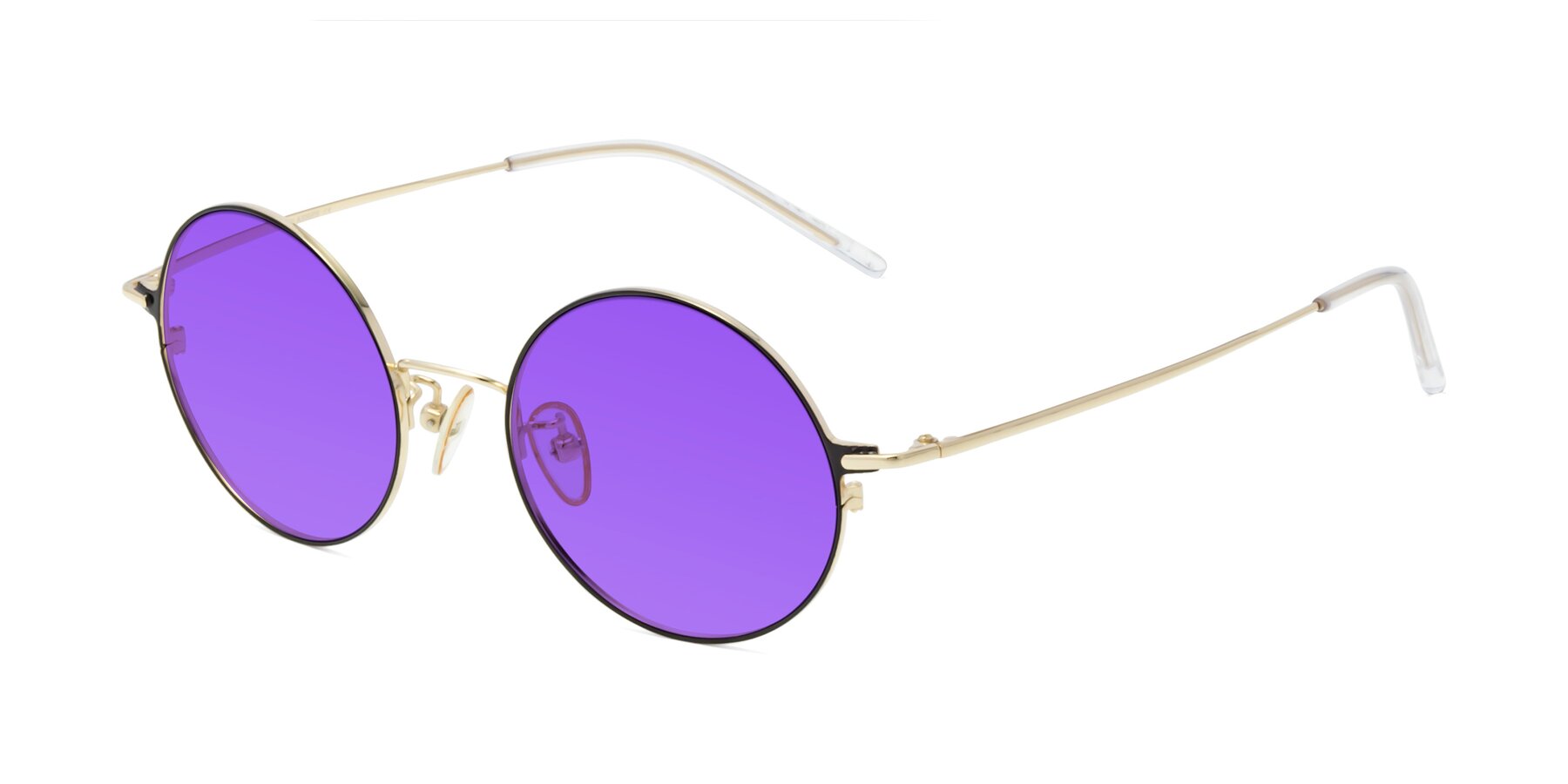 Angle of 18009 in Black-Gold with Purple Tinted Lenses