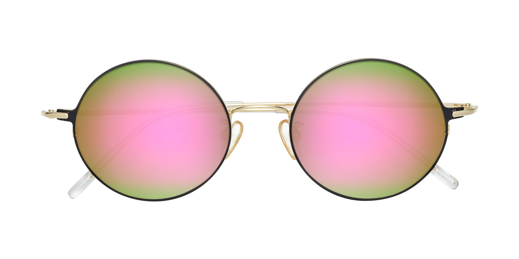 Folded Front of 18009 in Black-Gold with Pink Mirrored Lenses