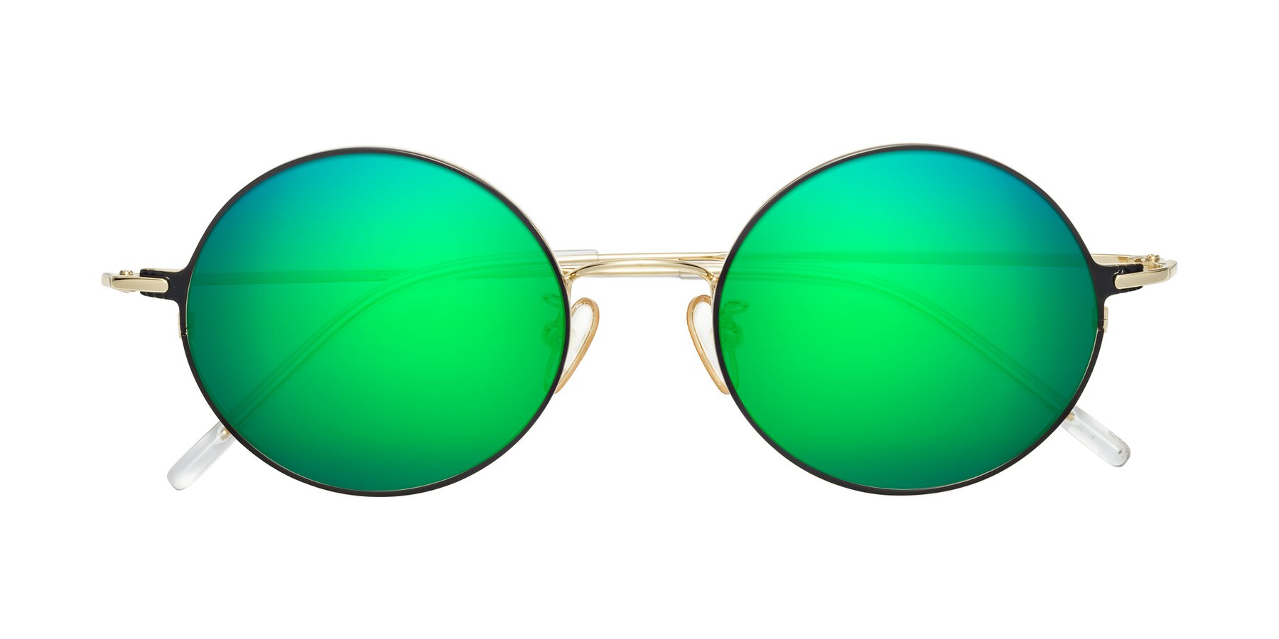 Folded Front of 18009 in Black-Gold with Green Mirrored Lenses