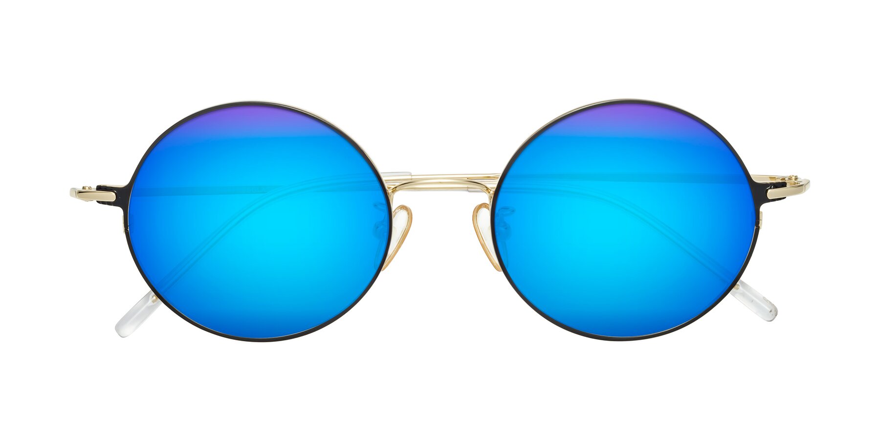 Folded Front of 18009 in Black-Gold with Blue Mirrored Lenses