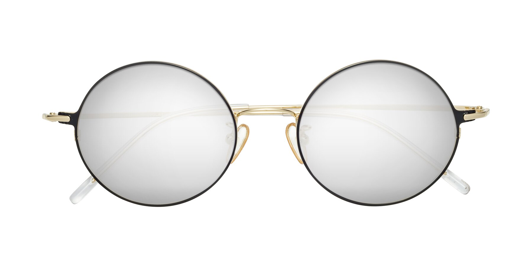 Folded Front of 18009 in Black-Gold with Silver Mirrored Lenses
