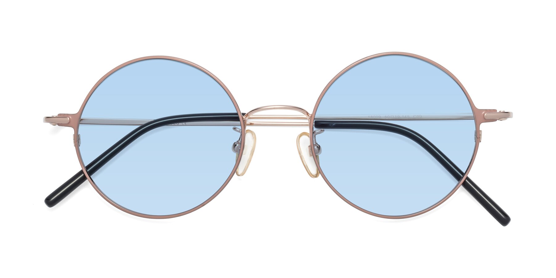 Folded Front of 18009 in Pink-Gold with Light Blue Tinted Lenses