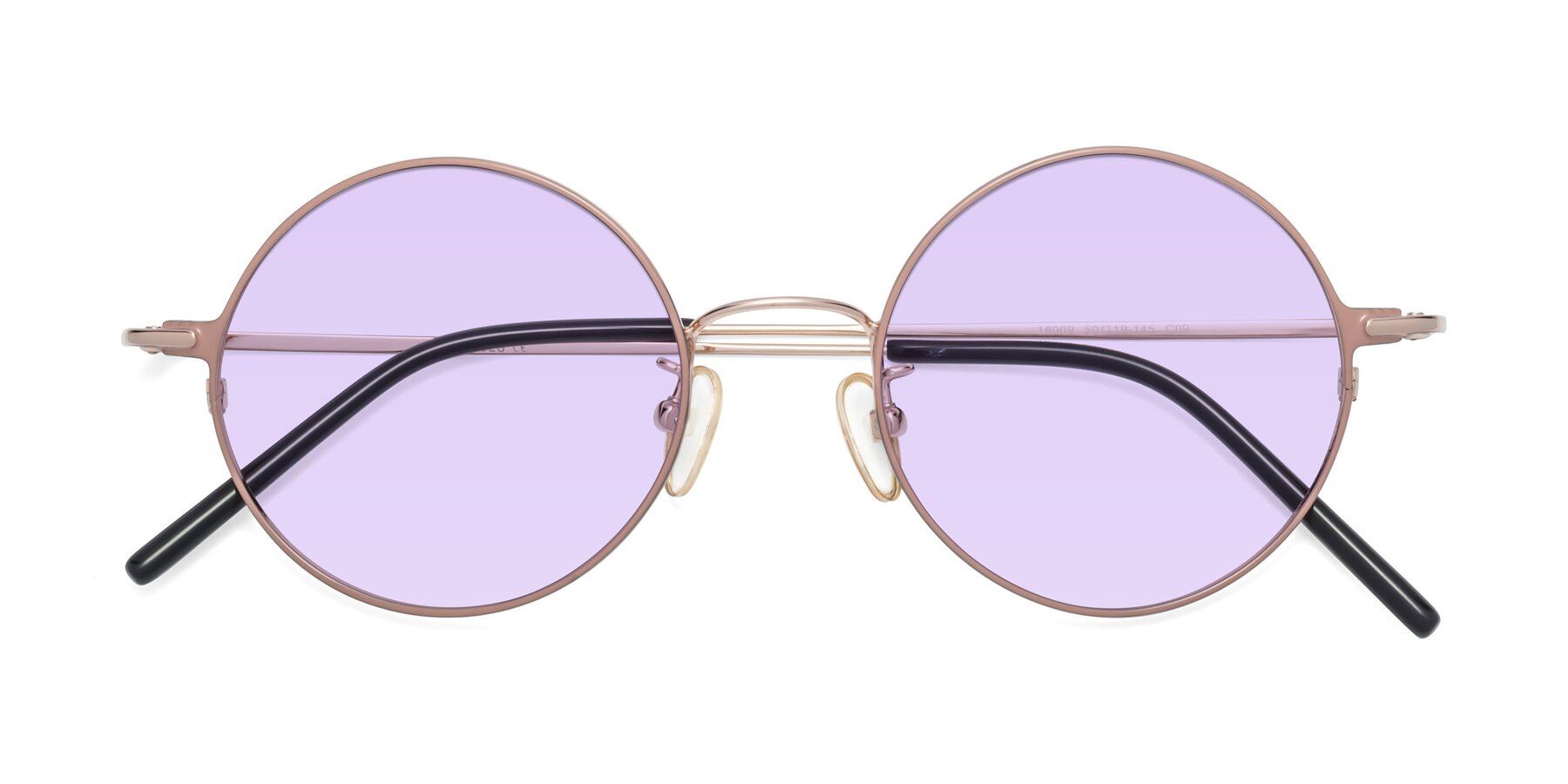 Folded Front of 18009 in Pink-Gold with Light Purple Tinted Lenses