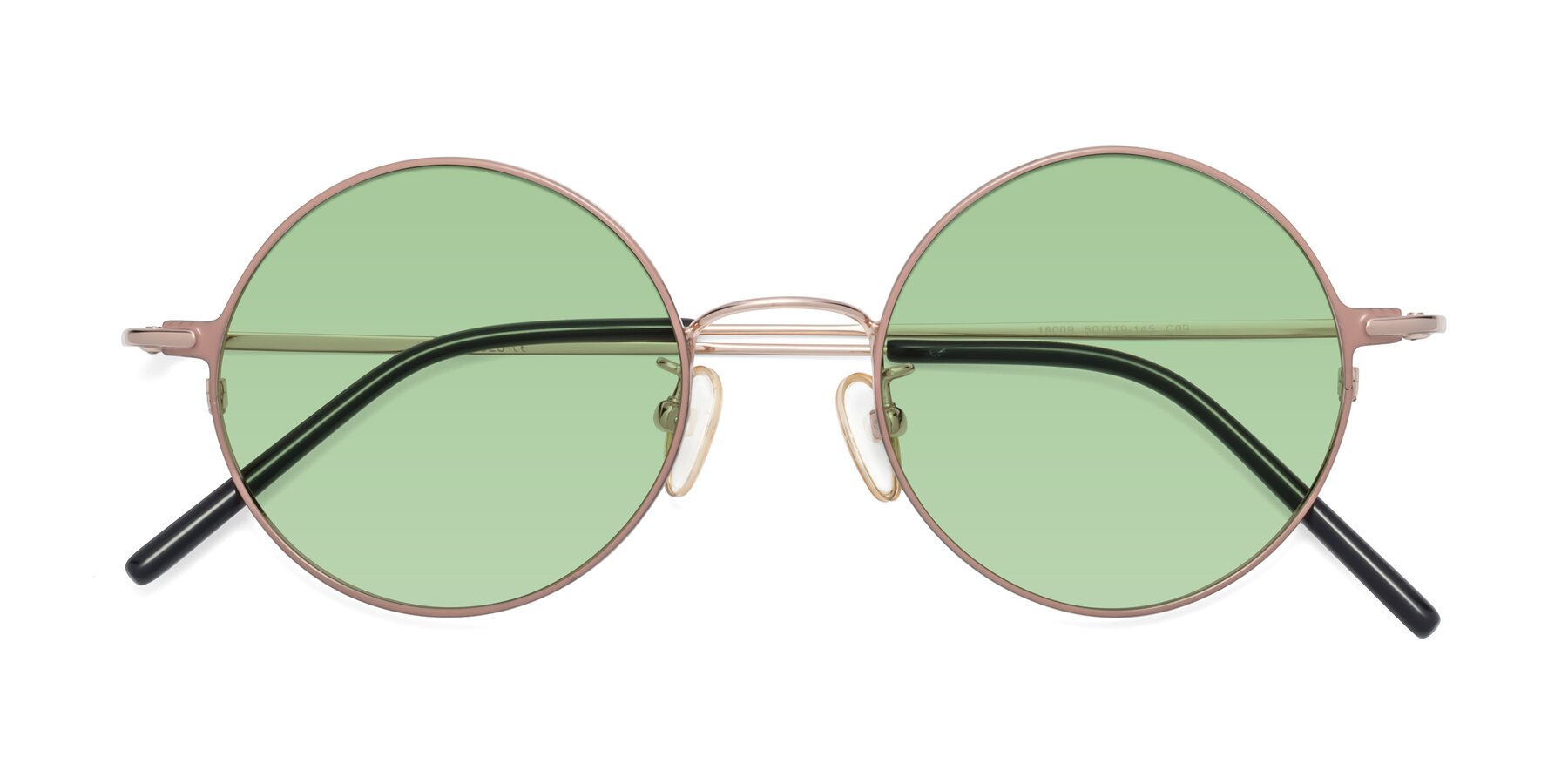 Folded Front of 18009 in Pink-Gold with Medium Green Tinted Lenses