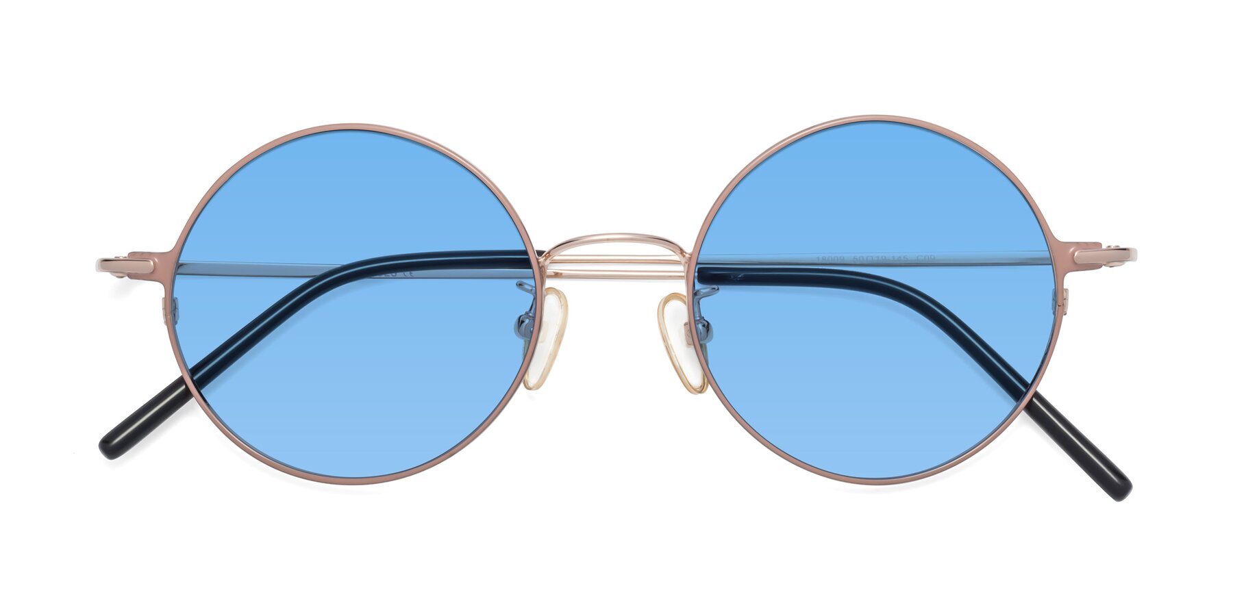 Folded Front of 18009 in Pink-Gold with Medium Blue Tinted Lenses