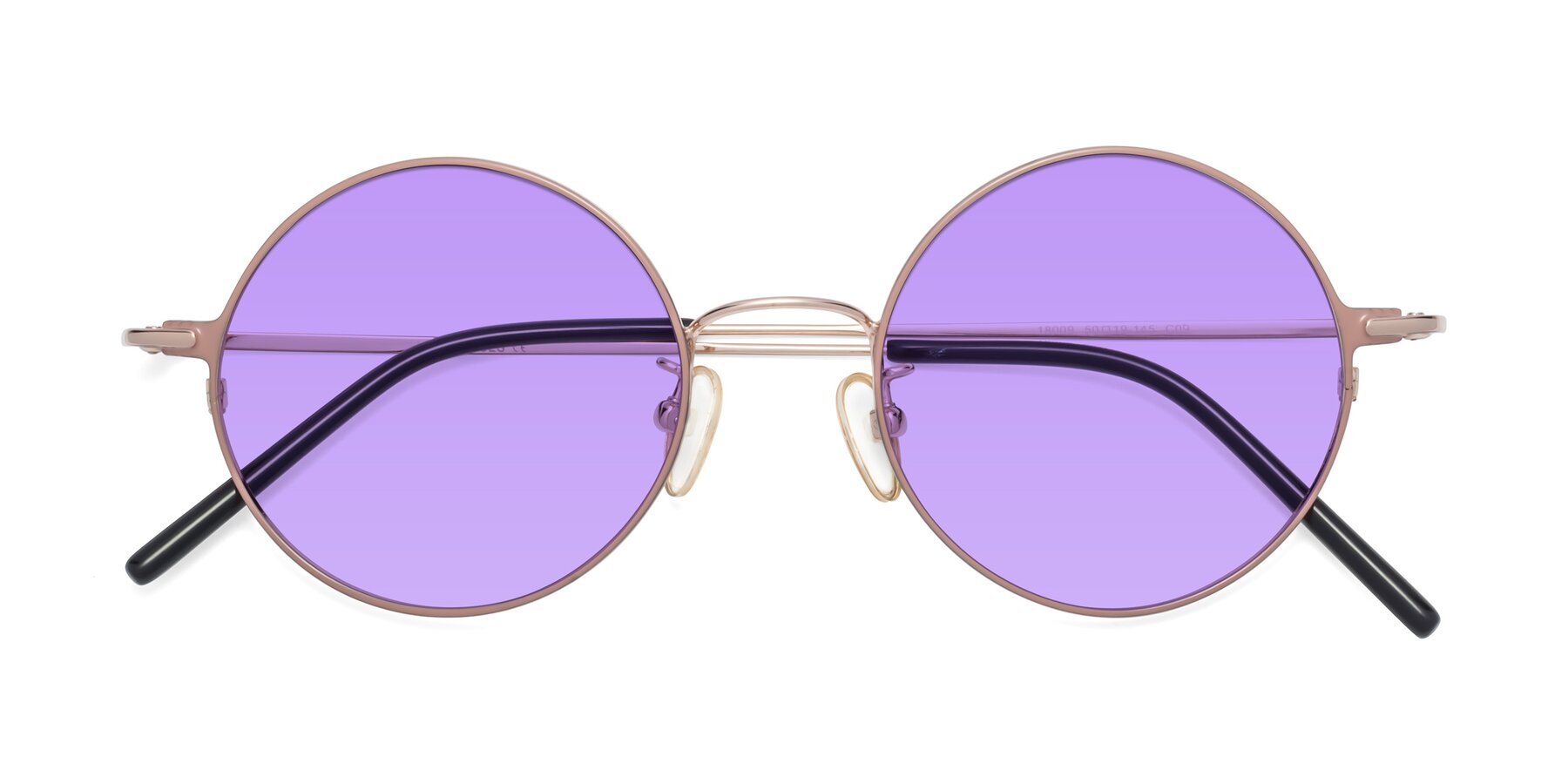 Folded Front of 18009 in Pink-Gold with Medium Purple Tinted Lenses