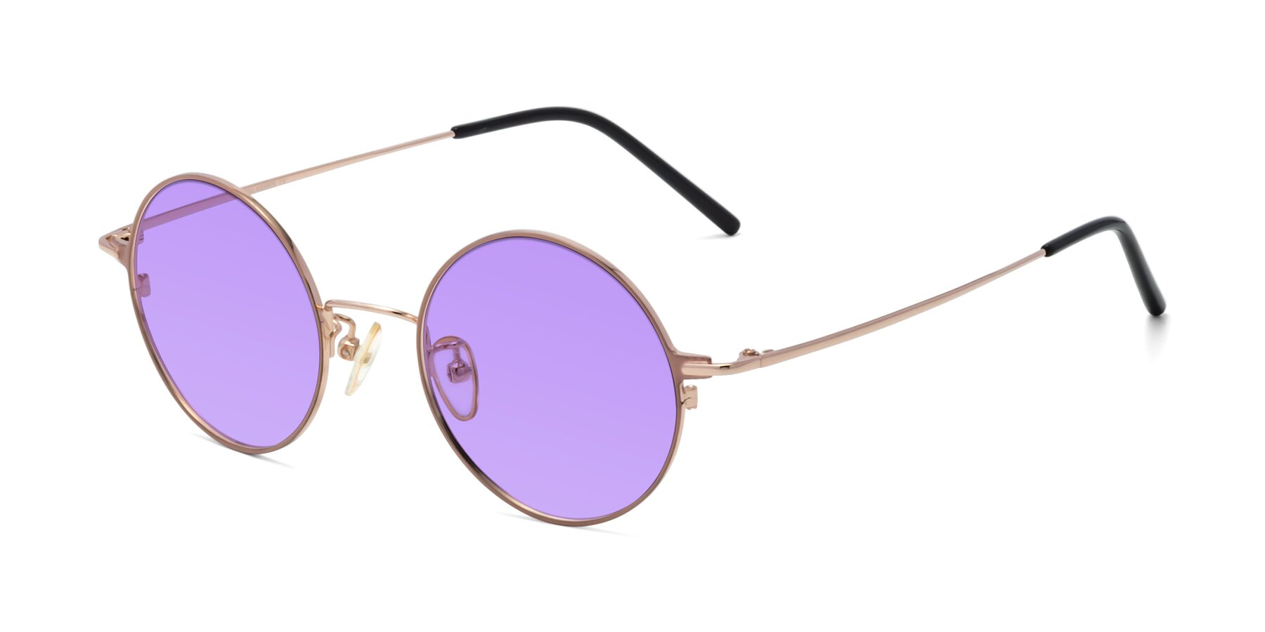 Angle of 18009 in Pink-Gold with Medium Purple Tinted Lenses