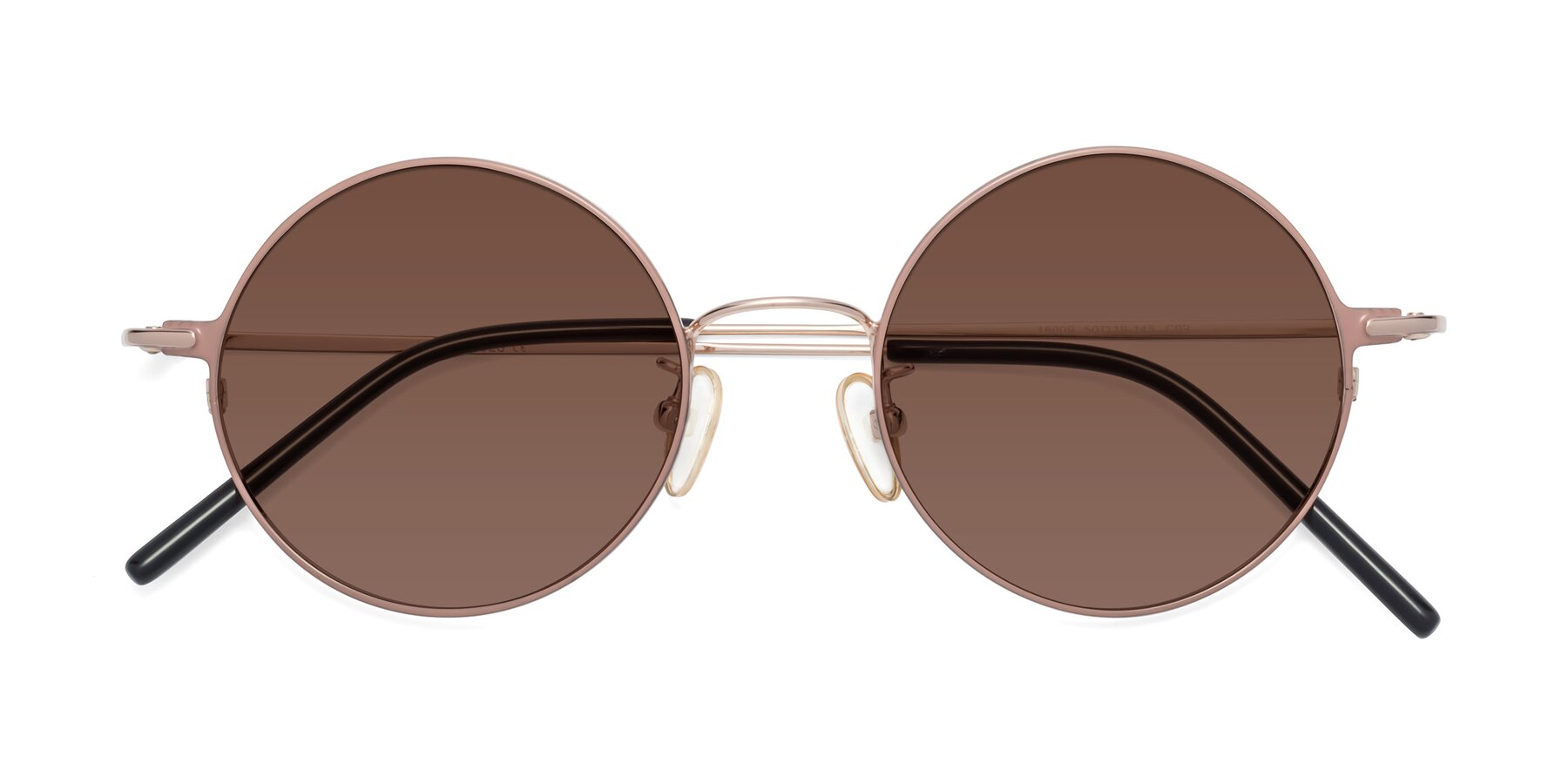 Pink-Gold Retro-Vintage Titanium Round Tinted Sunglasses with Brown Sunwear Lenses