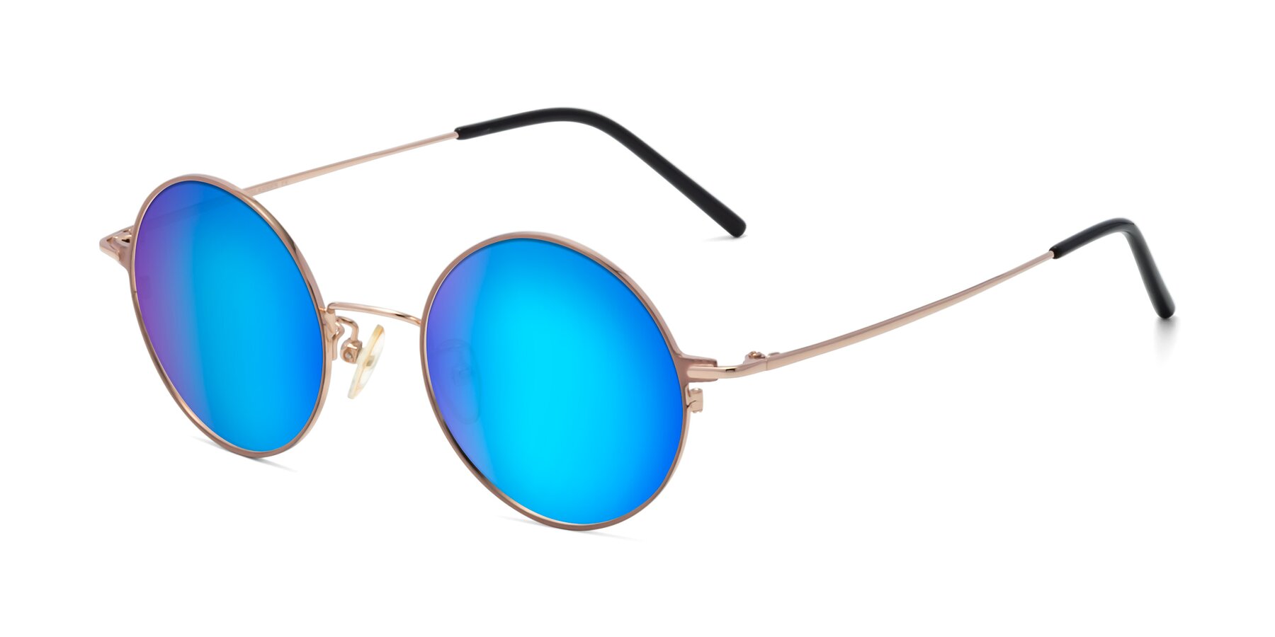 Angle of 18009 in Pink-Gold with Blue Mirrored Lenses
