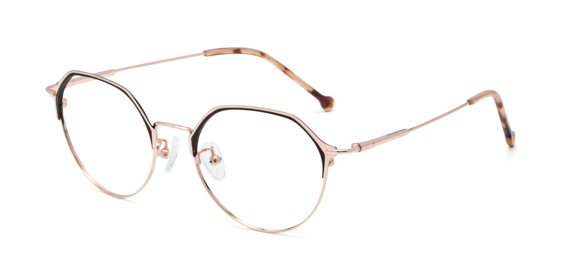 Angle of 18014 in Black-Rose Gold with Clear Eyeglass Lenses