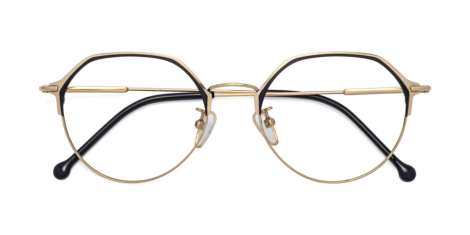 Folded Front of 18014 in Black-Gold with Clear Blue Light Blocking Lenses