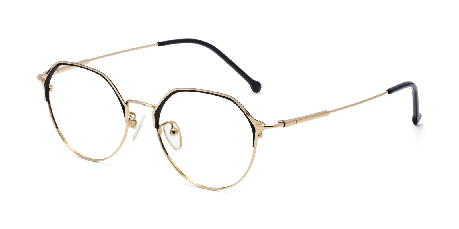 Black-Gold Browline Titanium Geometric Eyeglasses - 18014