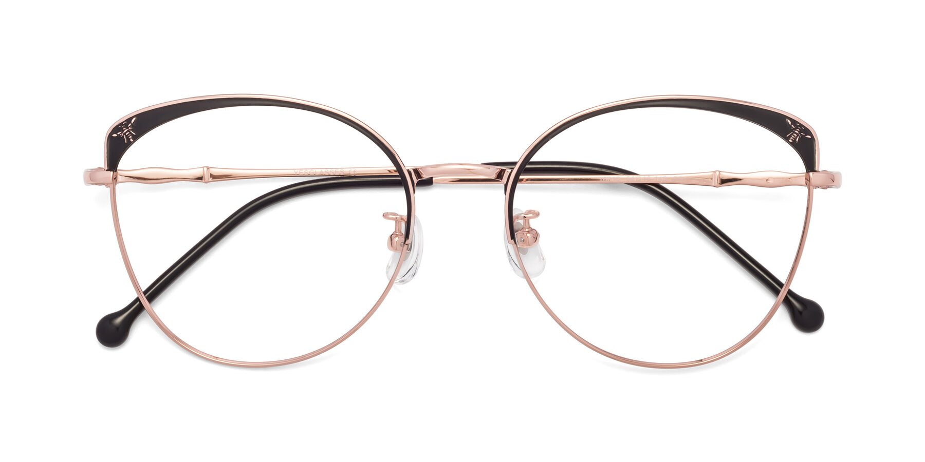Folded Front of 18019 in Black-Rose Gold with Clear Reading Eyeglass Lenses
