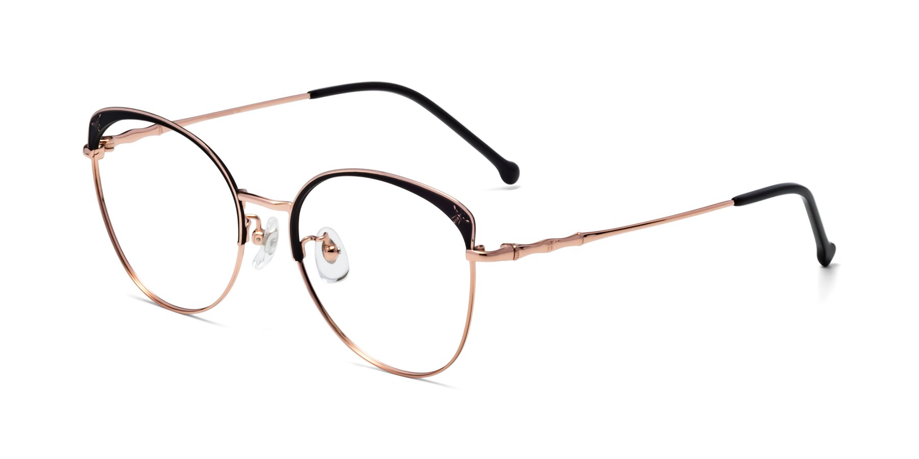 Angle of 18019 in Black-Rose Gold with Clear Reading Eyeglass Lenses