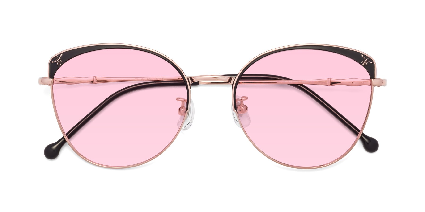 Folded Front of 18019 in Black-Rose Gold with Light Pink Tinted Lenses