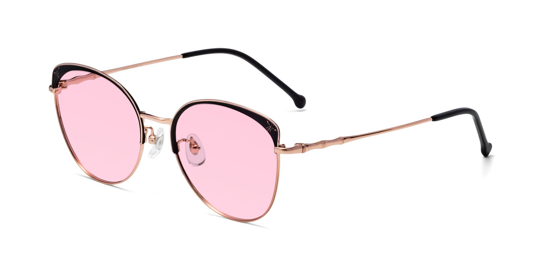 Angle of 18019 in Black-Rose Gold with Light Pink Tinted Lenses