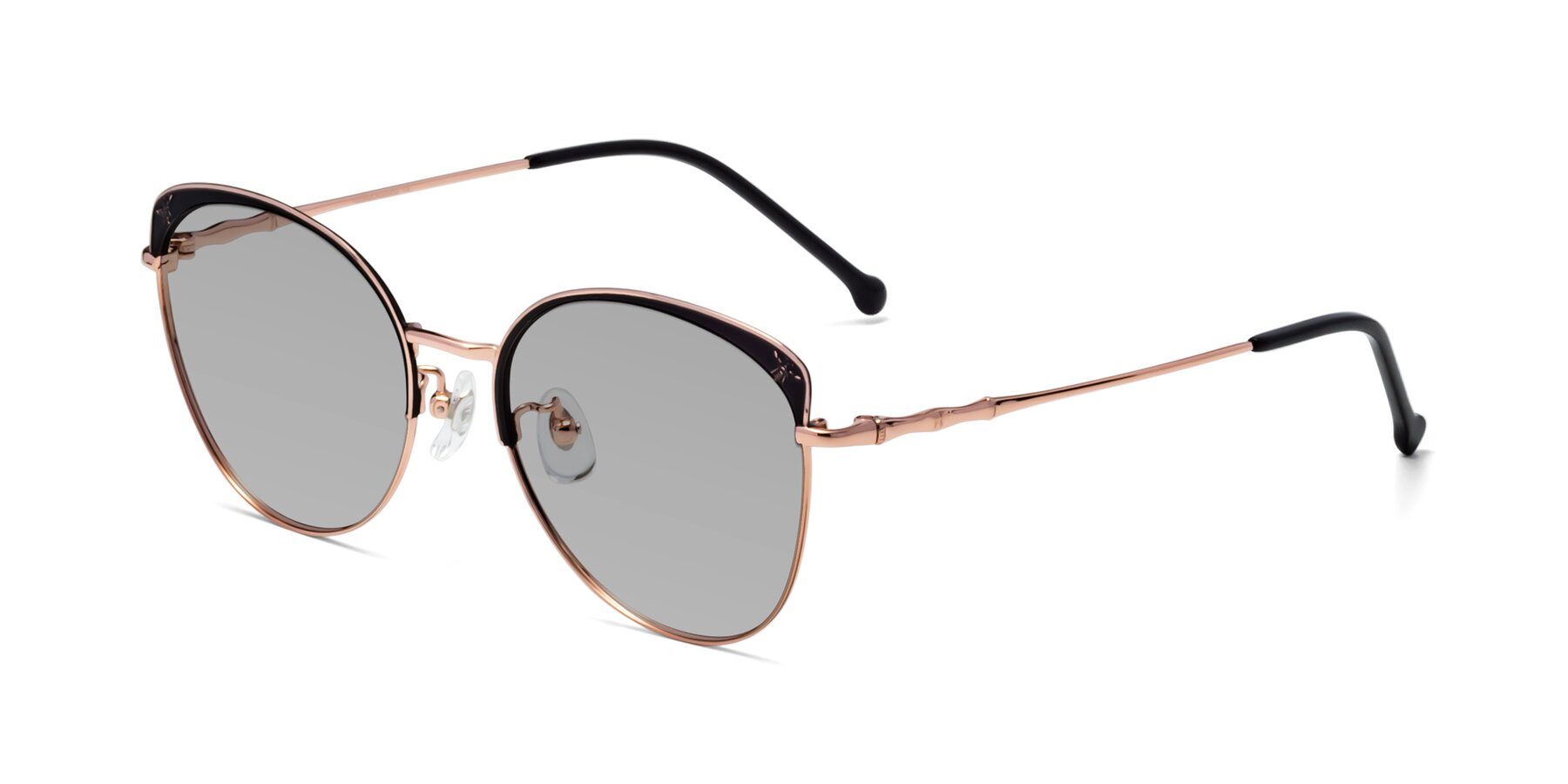 Angle of 18019 in Black-Rose Gold with Light Gray Tinted Lenses