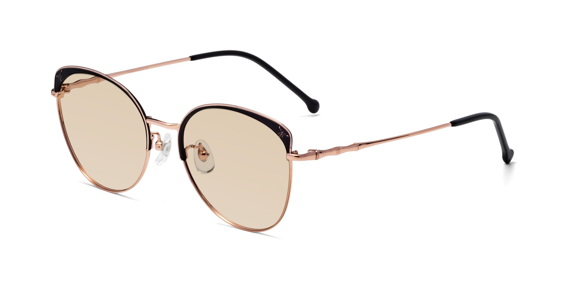 Angle of 18019 in Black-Rose Gold with Light Brown Tinted Lenses