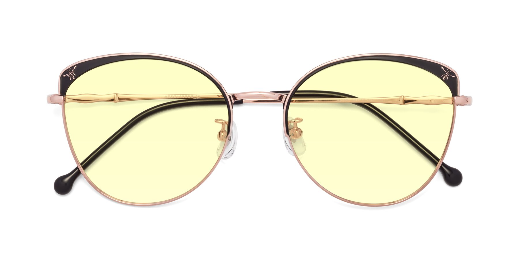 Folded Front of 18019 in Black-Rose Gold with Light Yellow Tinted Lenses