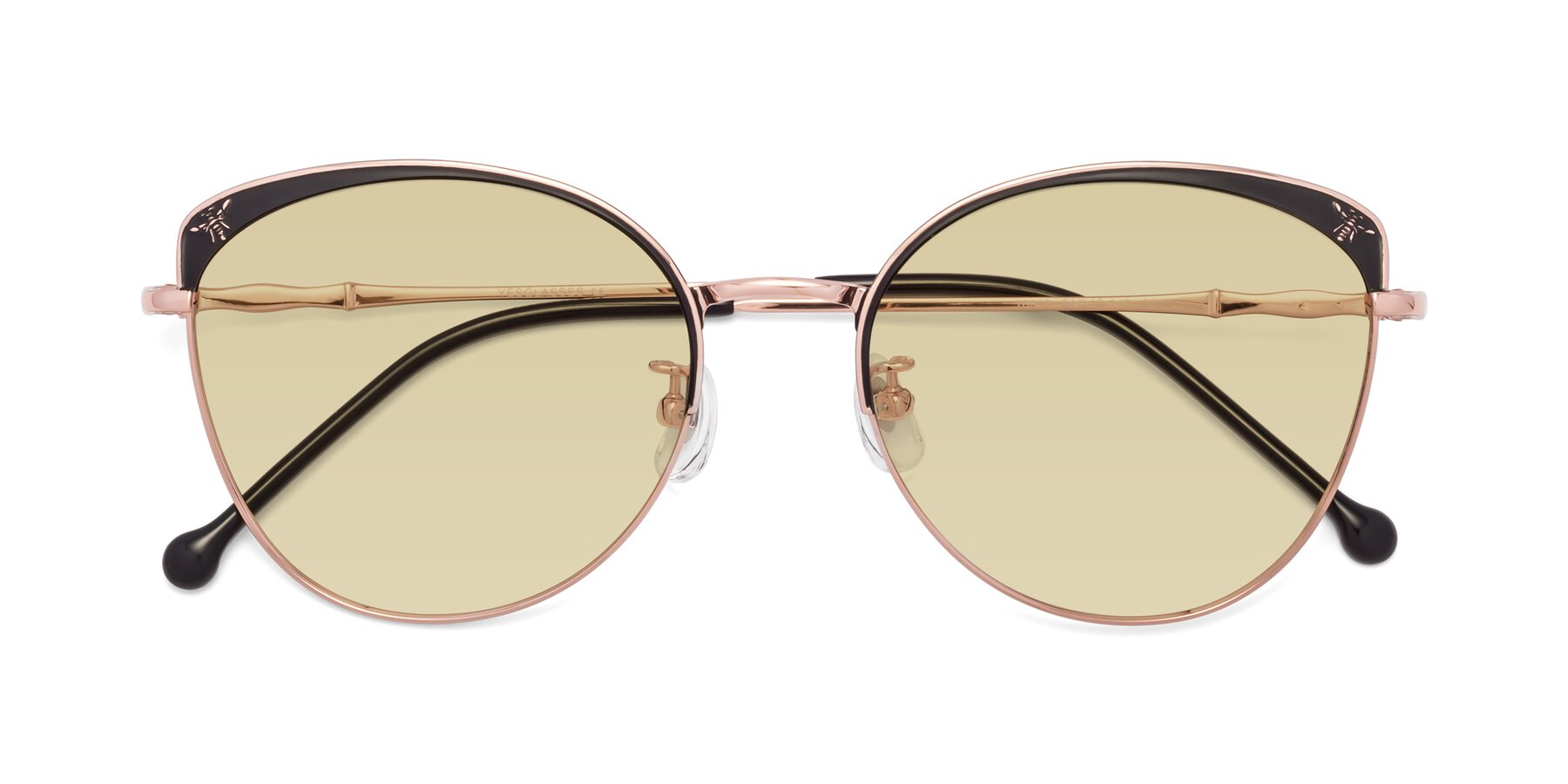 Folded Front of 18019 in Black-Rose Gold with Light Champagne Tinted Lenses