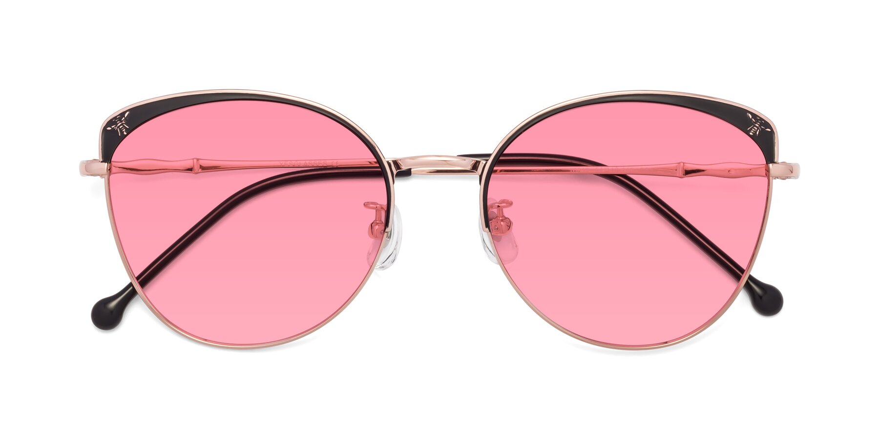 Folded Front of 18019 in Black-Rose Gold with Pink Tinted Lenses