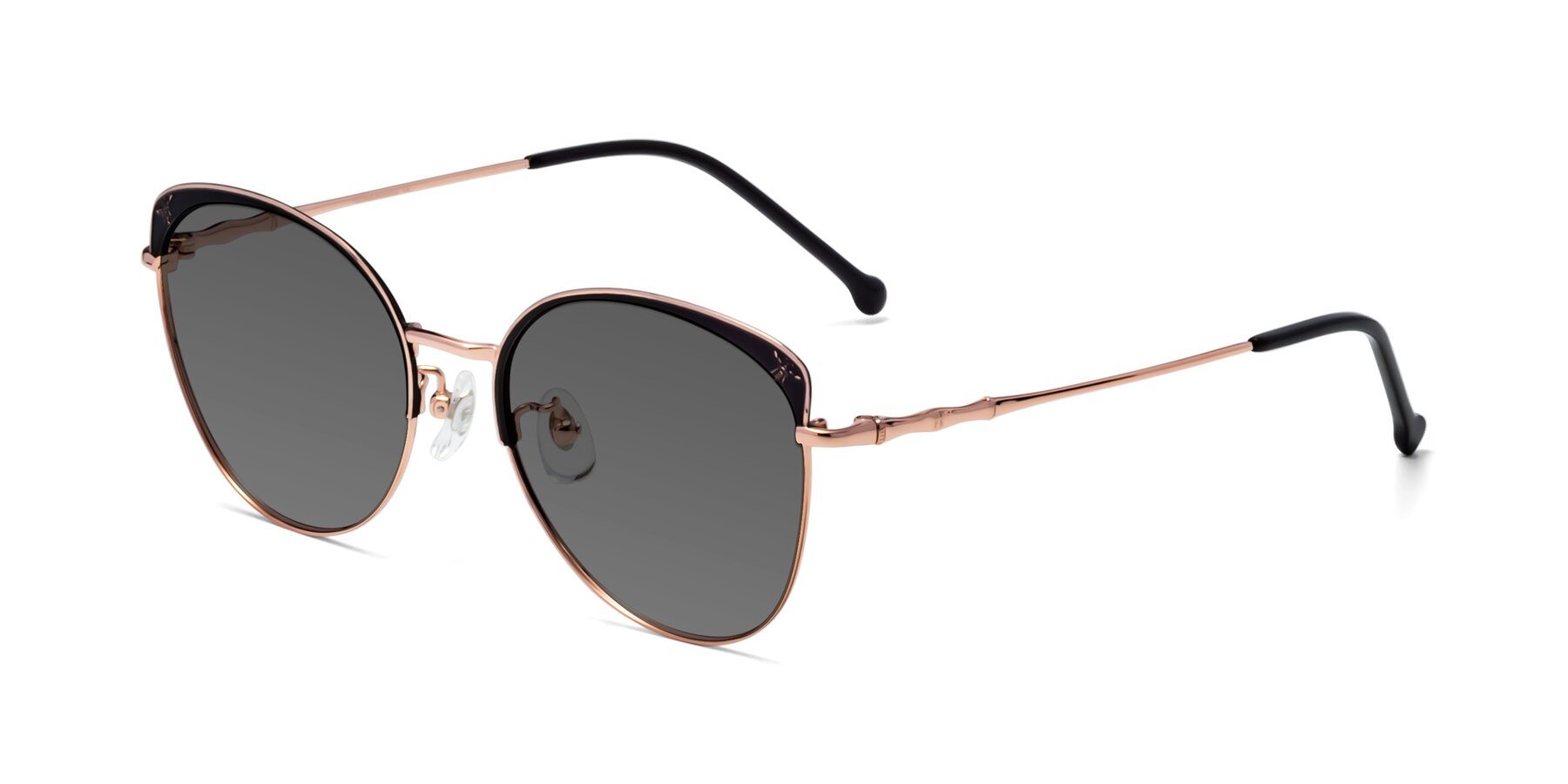 Angle of 18019 in Black-Rose Gold with Medium Gray Tinted Lenses