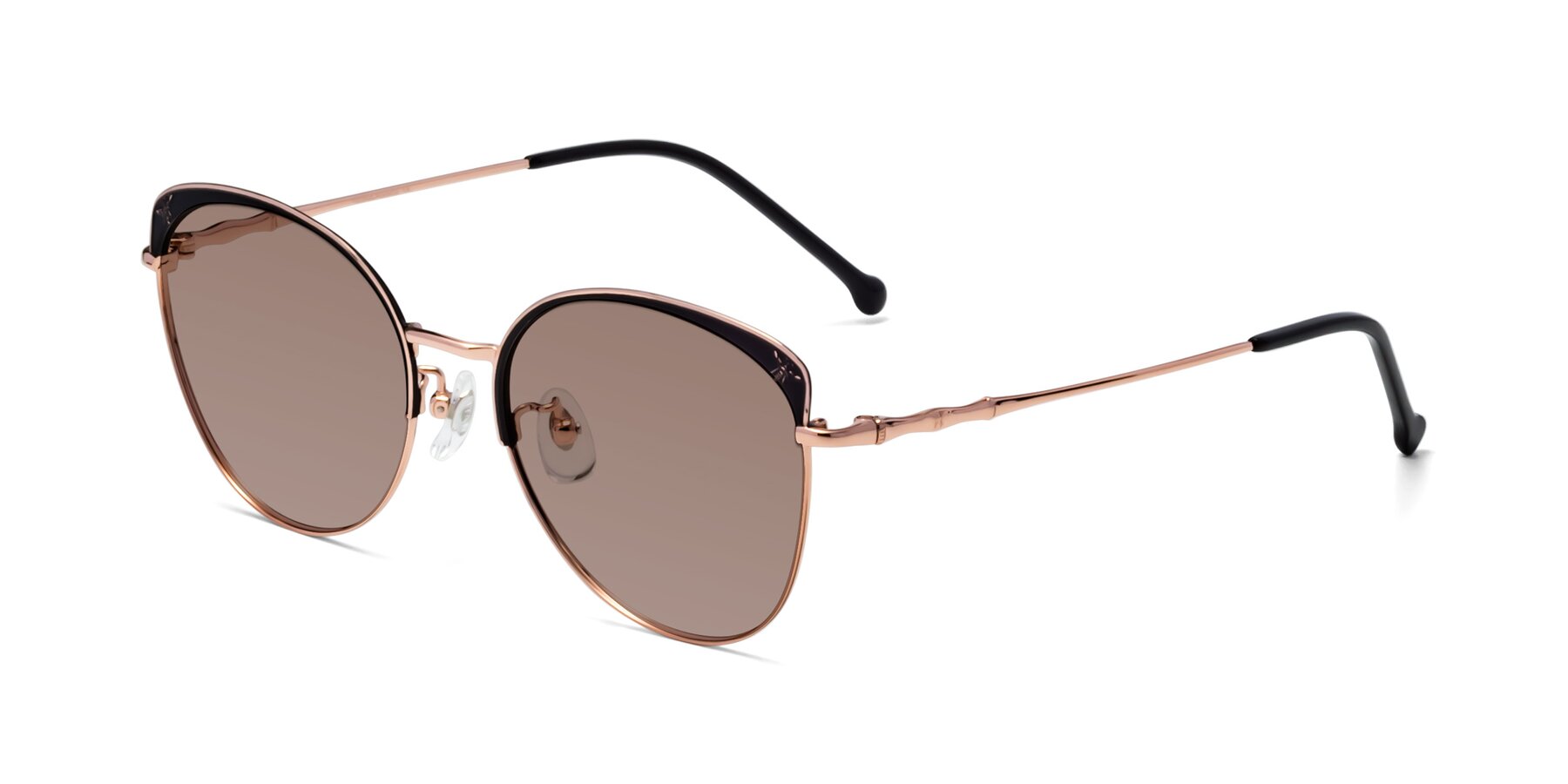 Angle of 18019 in Black-Rose Gold with Medium Brown Tinted Lenses