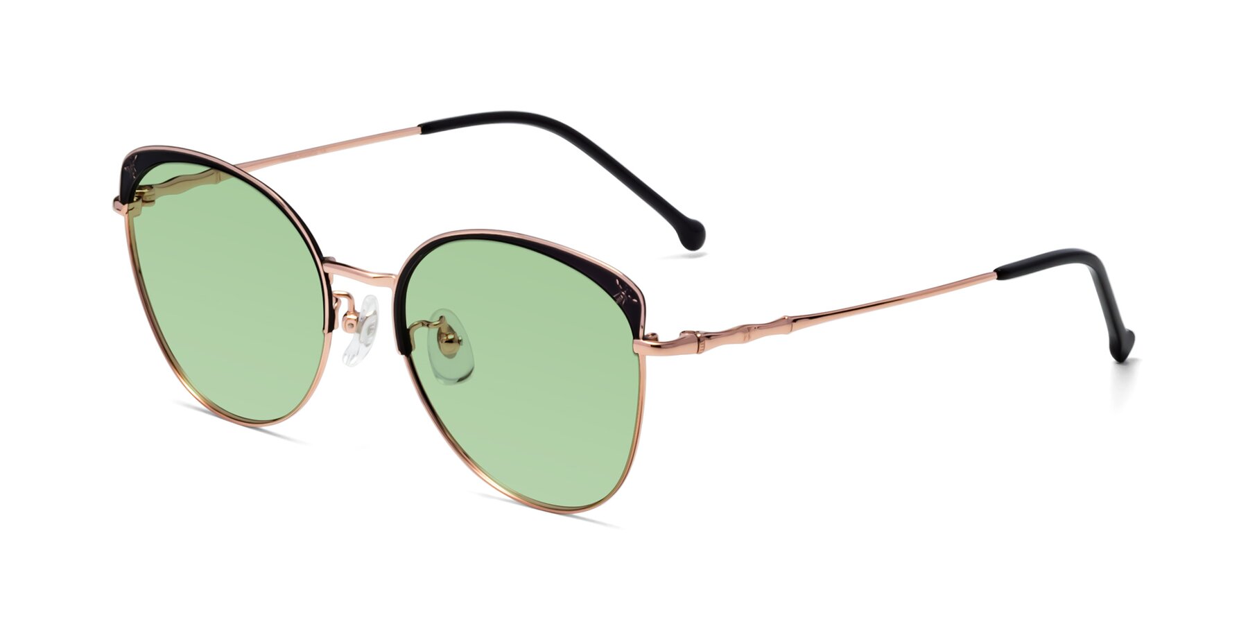 Angle of 18019 in Black-Rose Gold with Medium Green Tinted Lenses