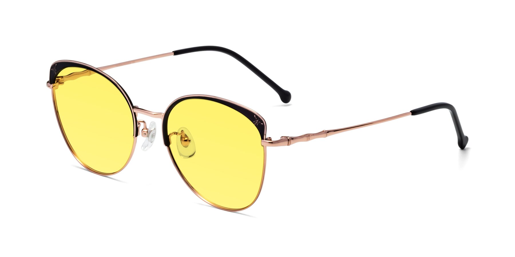 Angle of 18019 in Black-Rose Gold with Medium Yellow Tinted Lenses