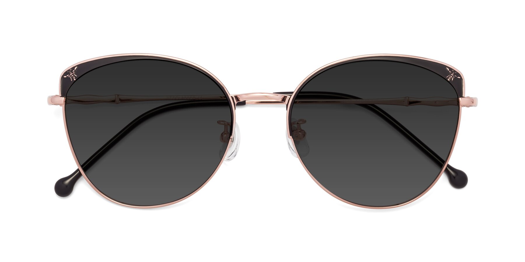 Folded Front of 18019 in Black-Rose Gold with Gray Tinted Lenses