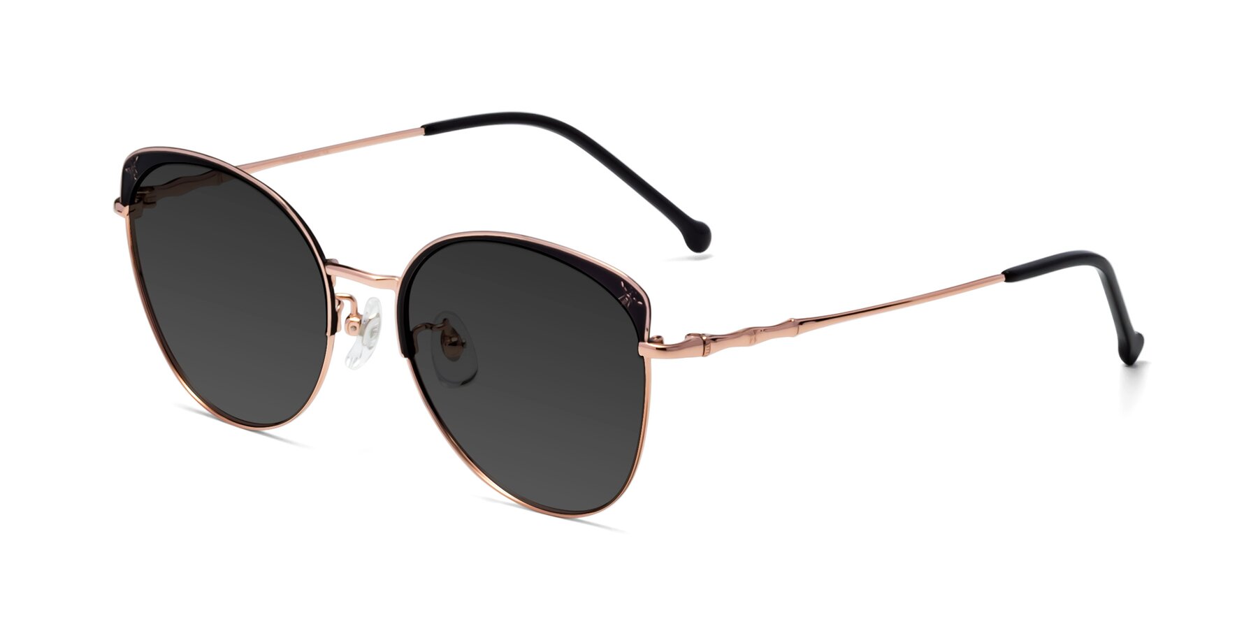 Angle of 18019 in Black-Rose Gold with Gray Tinted Lenses