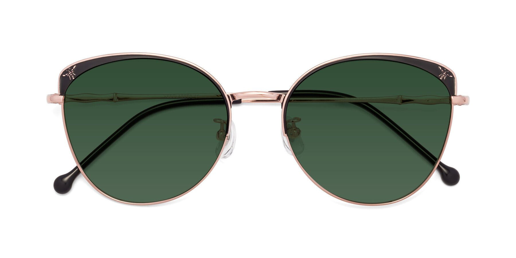 Folded Front of 18019 in Black-Rose Gold with Green Tinted Lenses