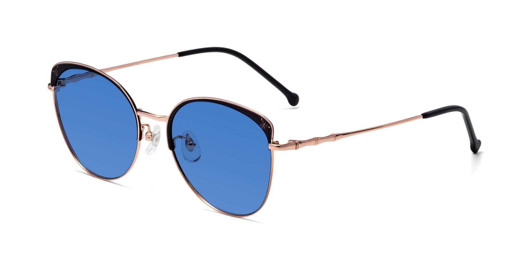 Angle of 18019 in Black-Rose Gold with Blue Tinted Lenses