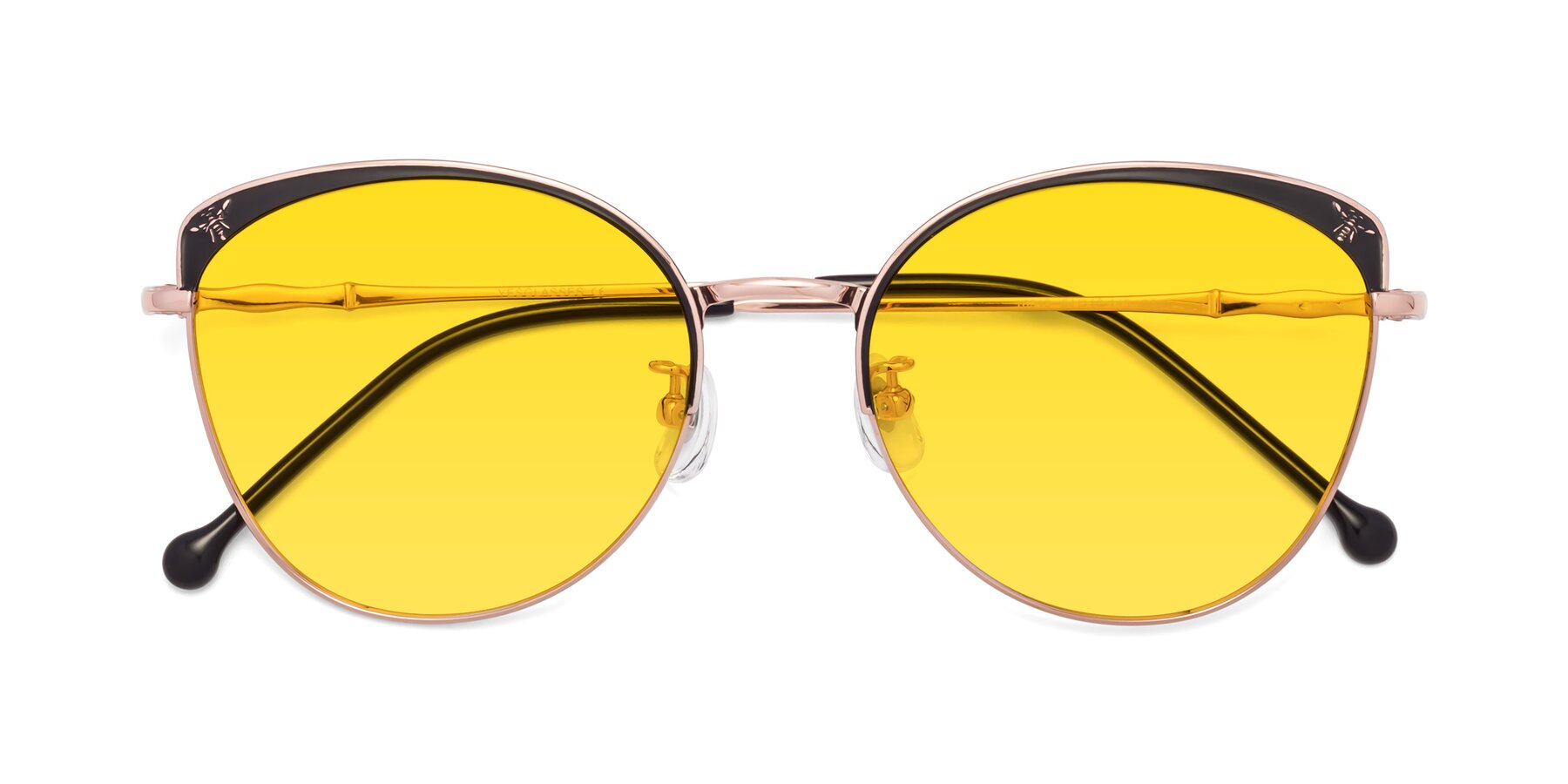 Folded Front of 18019 in Black-Rose Gold with Yellow Tinted Lenses